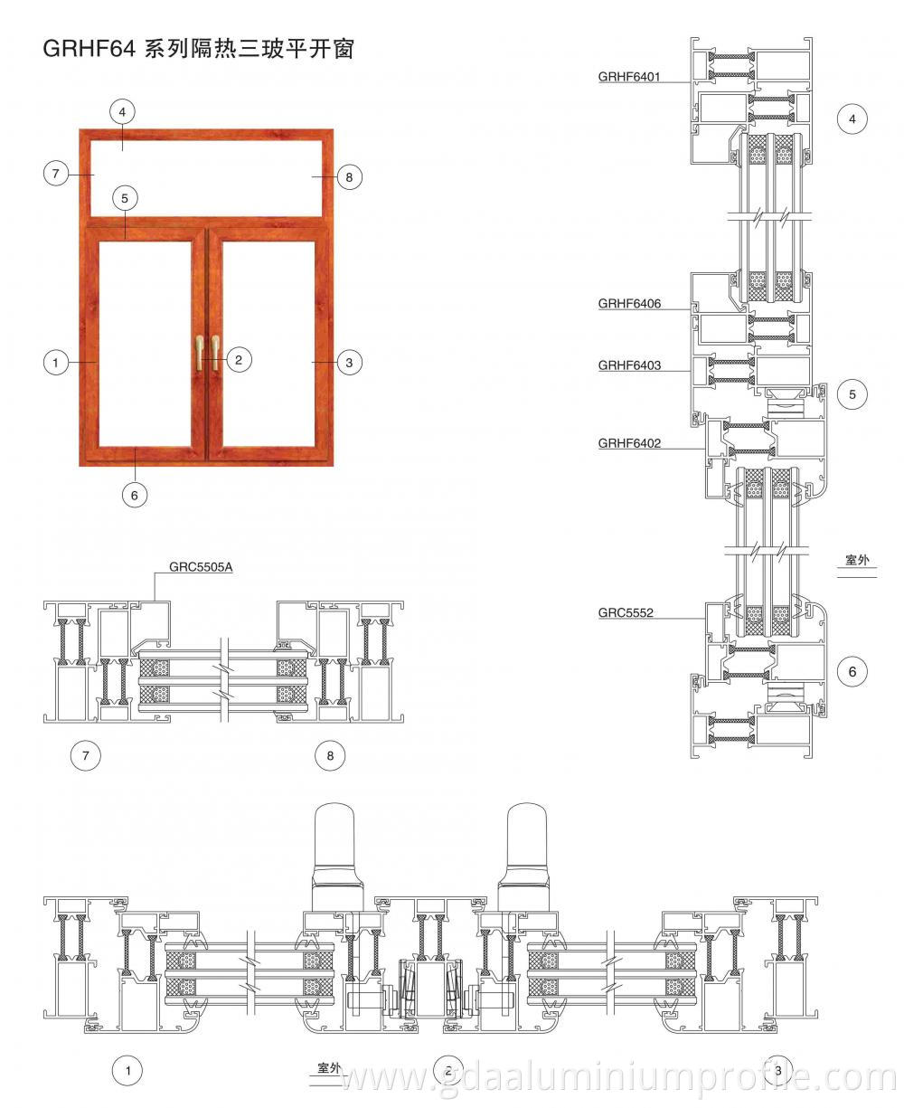 Grhf64 Thermal Barrier Casement Aluminum Window